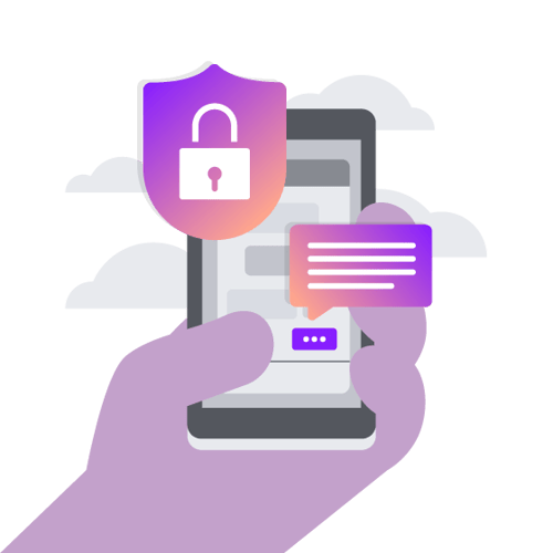 API SEO Secure Messaging Blog Header Illustration of a hand holding a cell phone. Two icons float in front of the screen representing text messages and security.